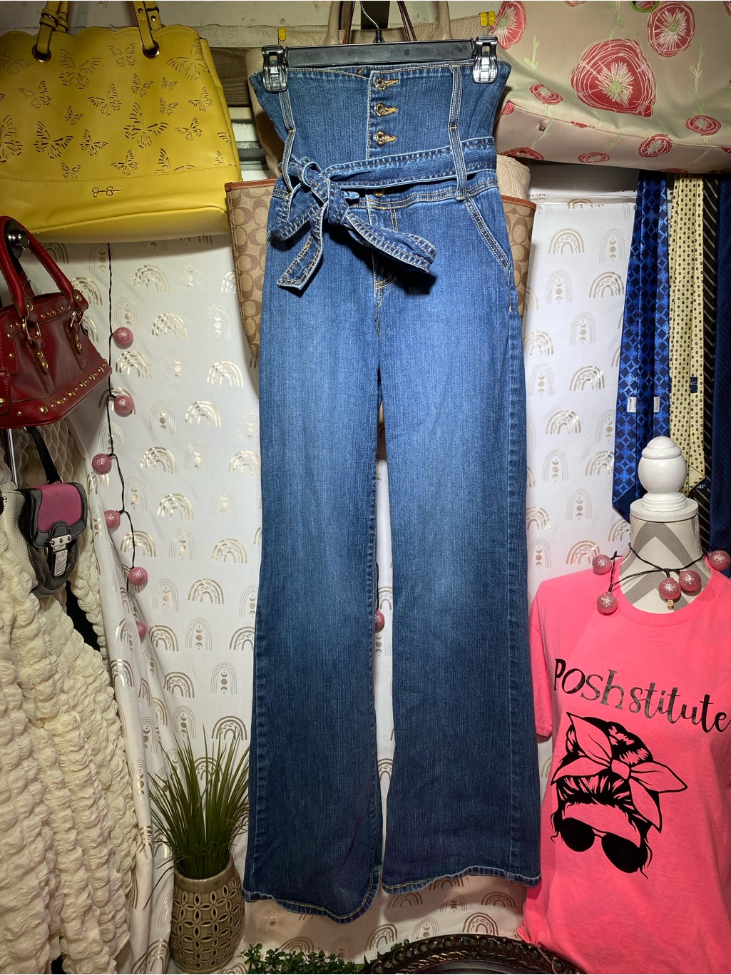 Baby Phat High-Waist Blue Wide-Leg Denim Jeans With Self-Tie Belt